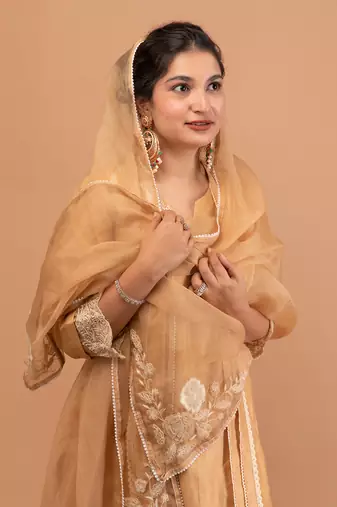 Beige malai chanderi kurta set