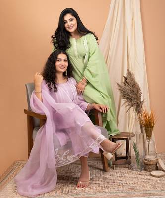 Lavender malai chanderi kurta set 2