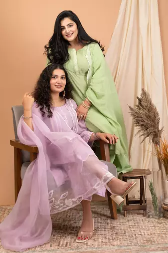 Lavender malai chanderi kurta set