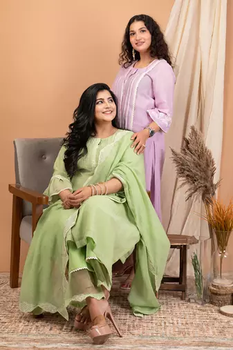 Lavender malai chanderi kurta set