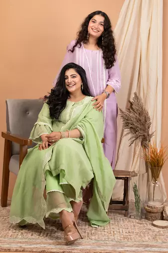 Mint green malai chanderi kurta set
