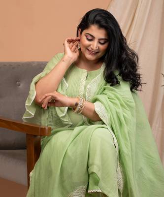 Mint green malai chanderi kurta set 3