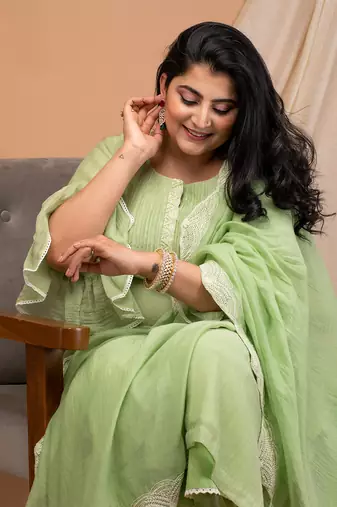 Mint green malai chanderi kurta set