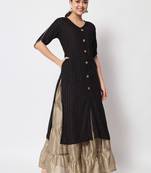 ftDiva Women Printed Frontslit Straight Kurta in Black