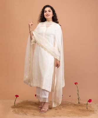 Ivory malai chanderi kurta set 1