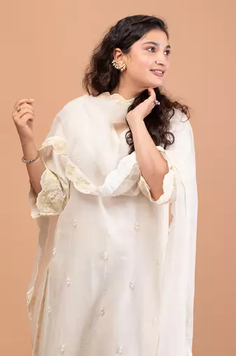 Ivory malai chanderi kurta set