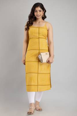 Women Chevron Print Straight Kurta in Yellow 1