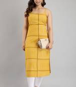 Women Chevron Print Straight Kurta in Yellow
