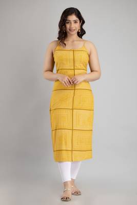 Women Chevron Print Straight Kurta in Yellow 4