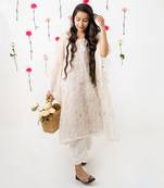 Off white malai chanderi kaftan set