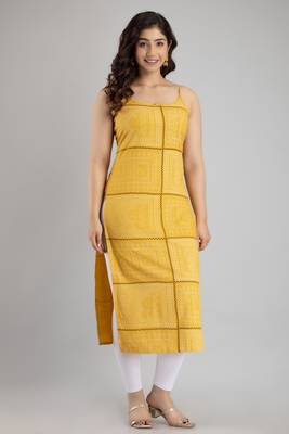 Women Chevron Print Straight Kurta in Yellow 5