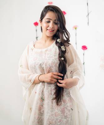 Off white malai chanderi kaftan set 2