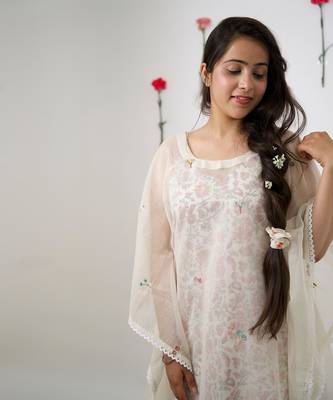 Off white malai chanderi kaftan set 3