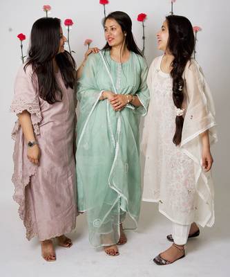 Off white malai chanderi kaftan set 4