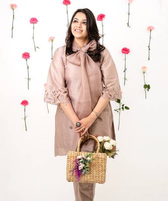 Dull rose chanderi kurta set 2