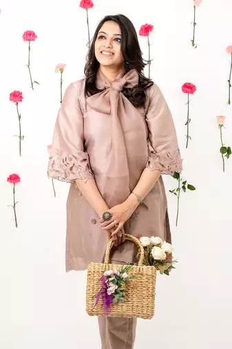 Dull rose chanderi kurta set