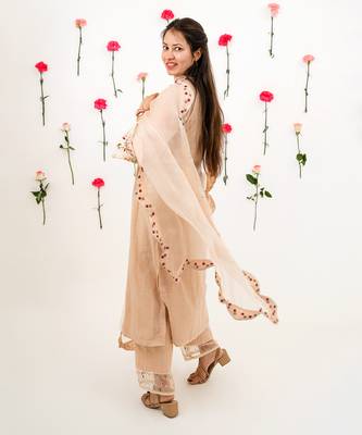 Beige malai chanderi kurta set 2