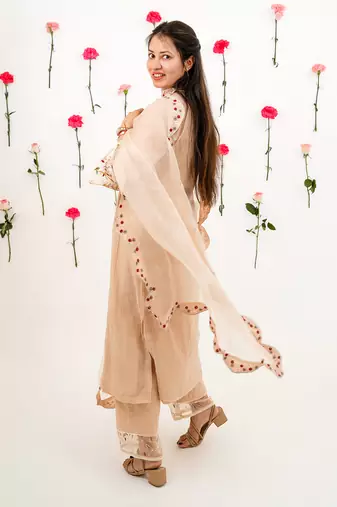 Beige malai chanderi kurta set