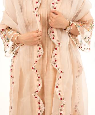 Beige malai chanderi kurta set 3
