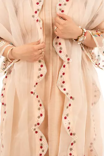 Beige malai chanderi kurta set