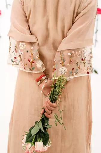 Beige malai chanderi kurta set