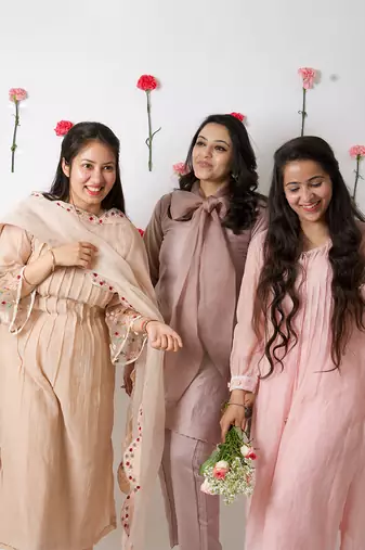 Beige malai chanderi kurta set