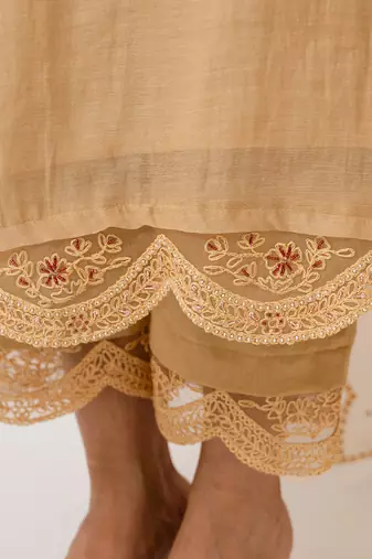 Peach pink chanderi kurta set