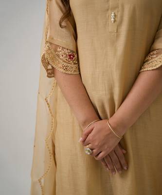 Peach pink chanderi kurta set 3