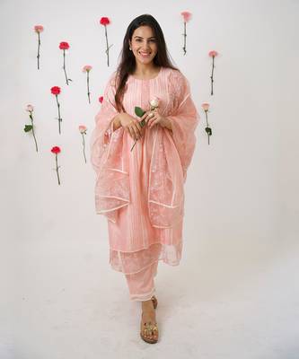 Golden beige malai chanderi kurta set 1