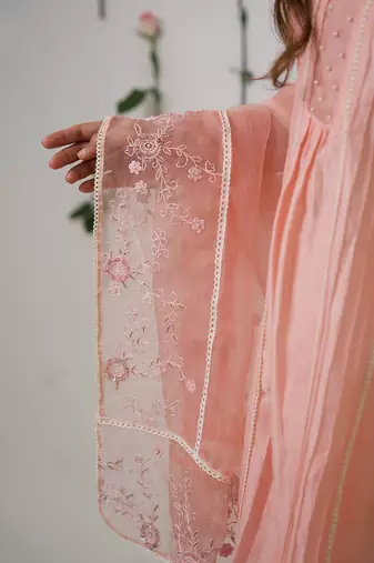Golden beige malai chanderi kurta set