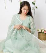Sea green malai chanderi kurta set