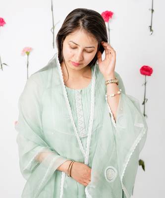 Sea green malai chanderi kurta set 2
