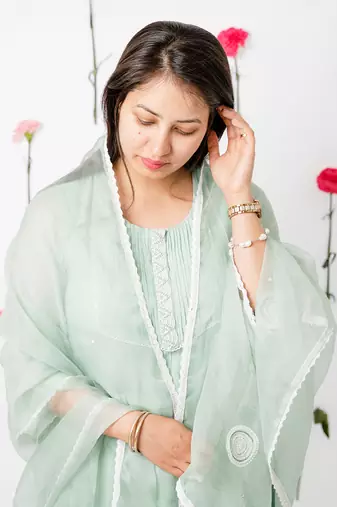 Sea green malai chanderi kurta set