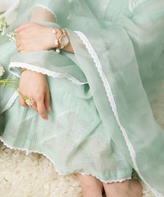 Sea green malai chanderi kurta set 3