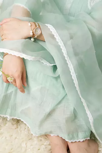 Sea green malai chanderi kurta set