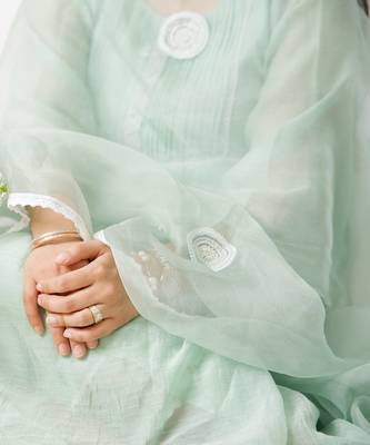 Sea green malai chanderi kurta set 4