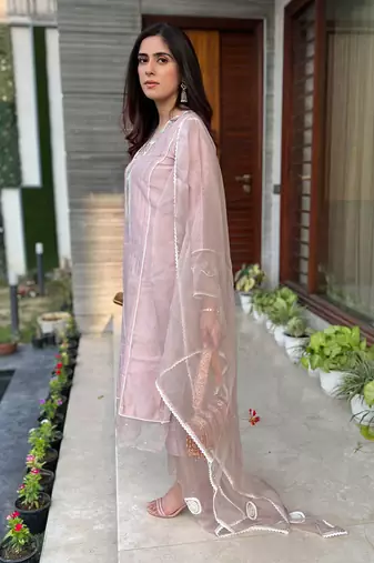 Rose pink chanderi kurta set