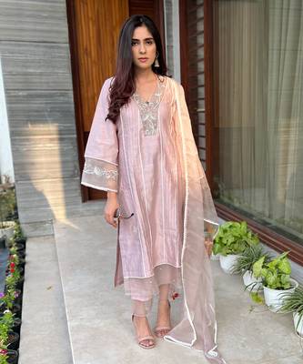 Rose pink chanderi kurta set 3
