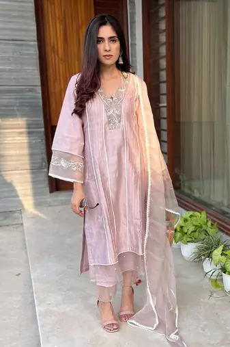 Rose pink chanderi kurta set