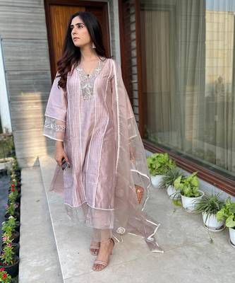 Rose pink chanderi kurta set 4