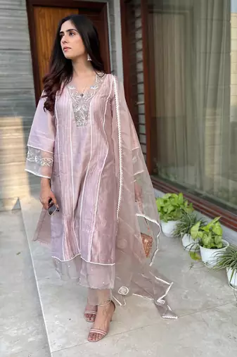 Rose pink chanderi kurta set