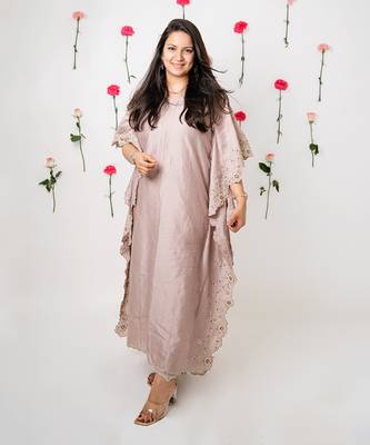 Earthy brown chanderi kaftan set 1
