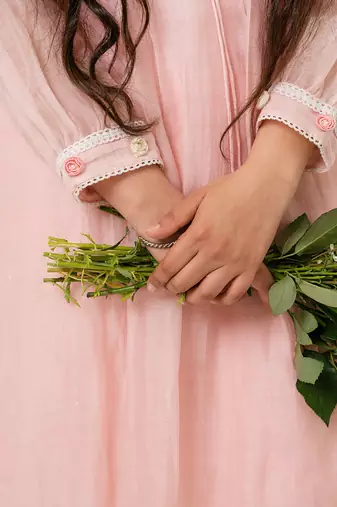 Baby pink malai chanderi kurta set