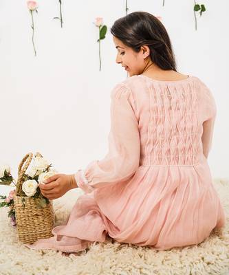 Baby pink malai chanderi kurta set 3