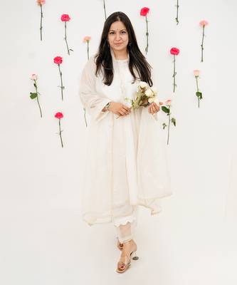 Offwhite malai chanderi cotton kurta set 1