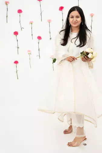 Offwhite malai chanderi cotton kurta set