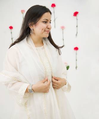 Offwhite malai chanderi cotton kurta set 4