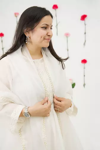 Offwhite malai chanderi cotton kurta set