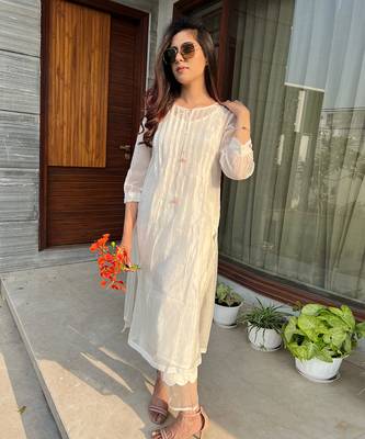 Offwhite malai chanderi cotton co ord set 1