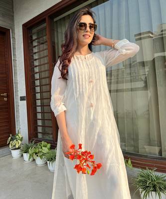 Offwhite malai chanderi cotton co ord set 2